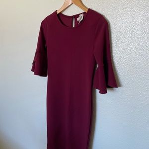Pink Blush Burgundy Fitted Ruffle Sleeve Maternity Dress